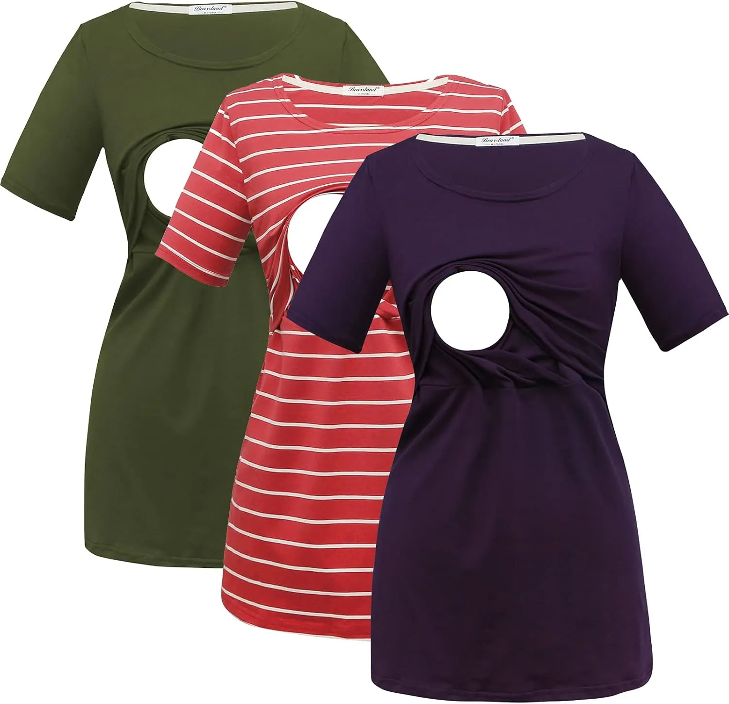 Bearsland Women's 3 Packs Cotton Maternity Nursing Tops Short Sleeve Breastfeeding Clothes