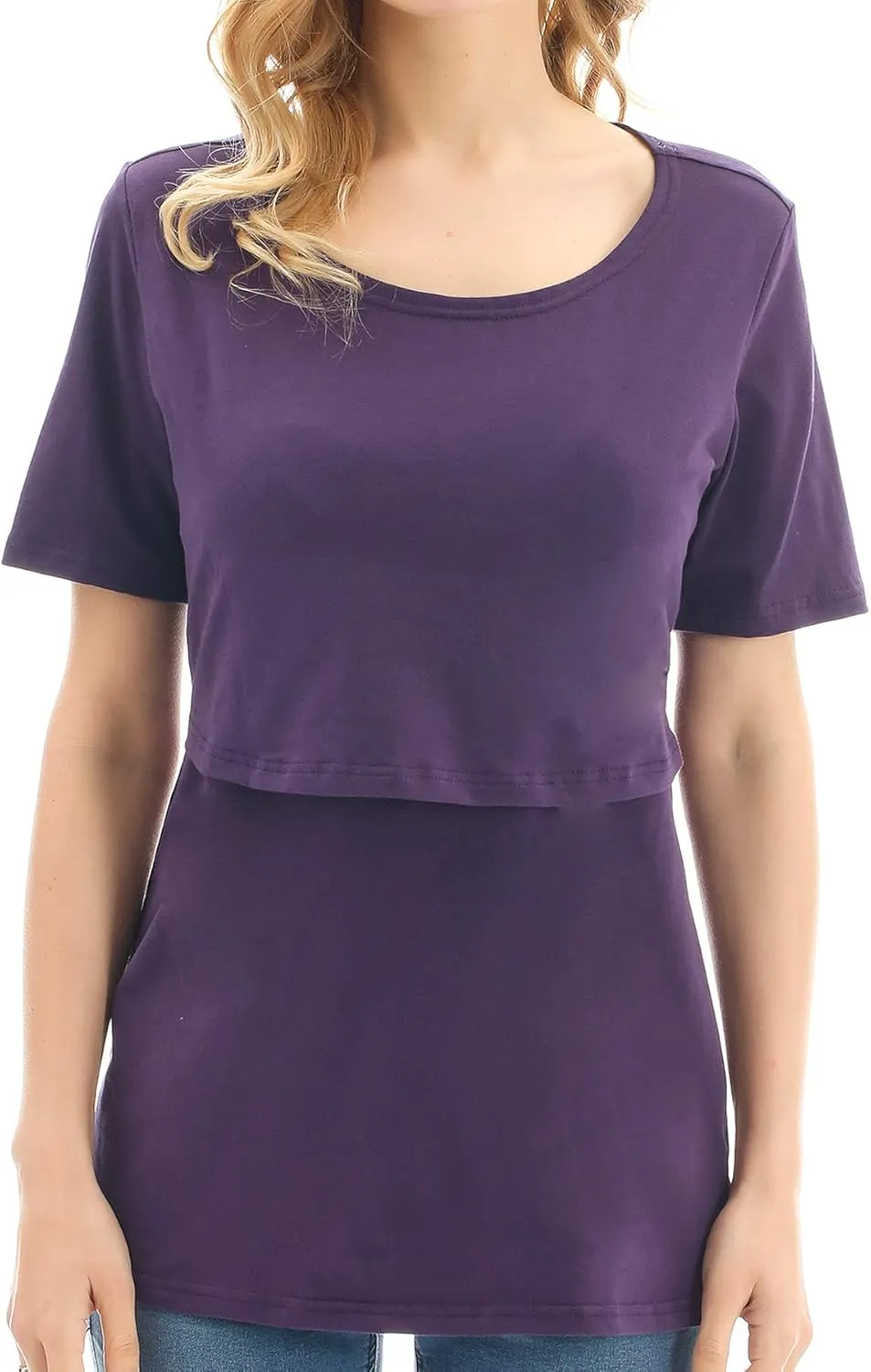 Bearsland Women's 3 Packs Cotton Maternity Nursing Tops Short Sleeve Breastfeeding Clothes