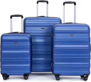 Bed Bath & Beyond Expandable 3 Piece Luggage Sets Lightweight & Durable Suitcase with Two Hooks, Spinner Wheels, TSA Lock, (size of 21/25/29) Blue