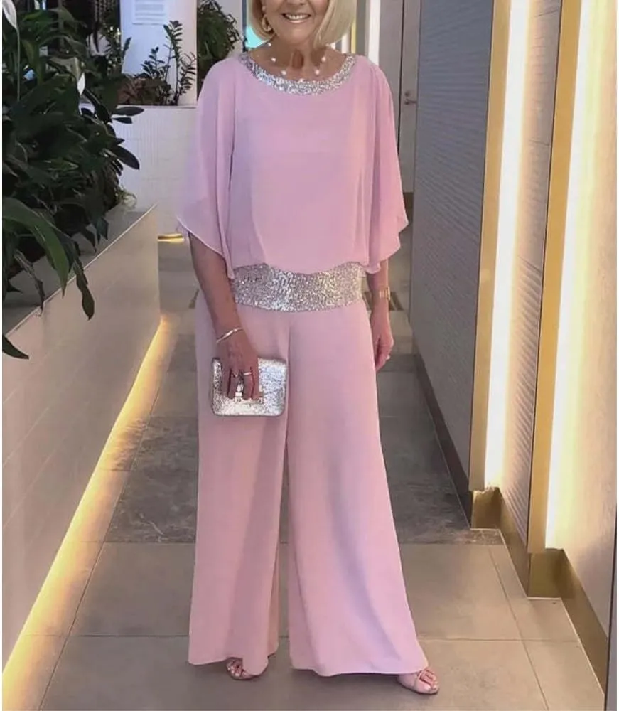 Bengbobar Two Piece Set Pant Suits Mother of The Bride Dressy Wedding Guest Chiffon Flowy Elegant Women Formal Outfits