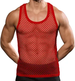 Beotyshow Mens Mesh Fishnet Tank Tops Fitted Sleeveless Night Club Style Muscle Top Summer Workout Beach Shirts