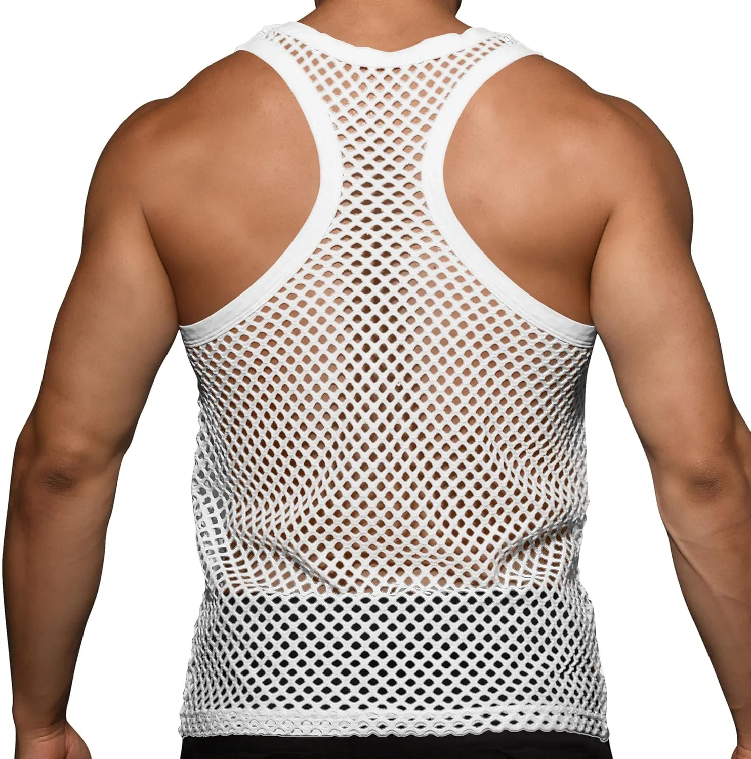 Beotyshow Mens Mesh Fishnet Tank Tops Fitted Sleeveless Night Club Style Muscle Top Summer Workout Beach Shirts