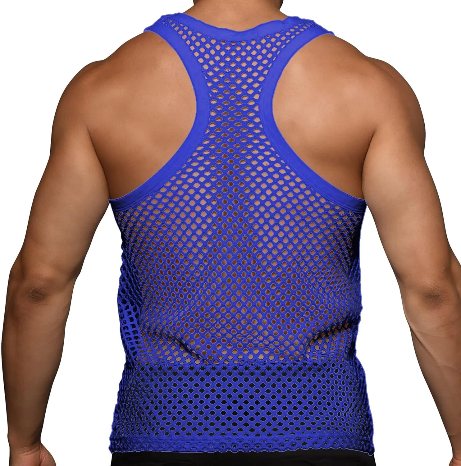 Beotyshow Mens Mesh Fishnet Tank Tops Fitted Sleeveless Night Club Style Muscle Top Summer Workout Beach Shirts