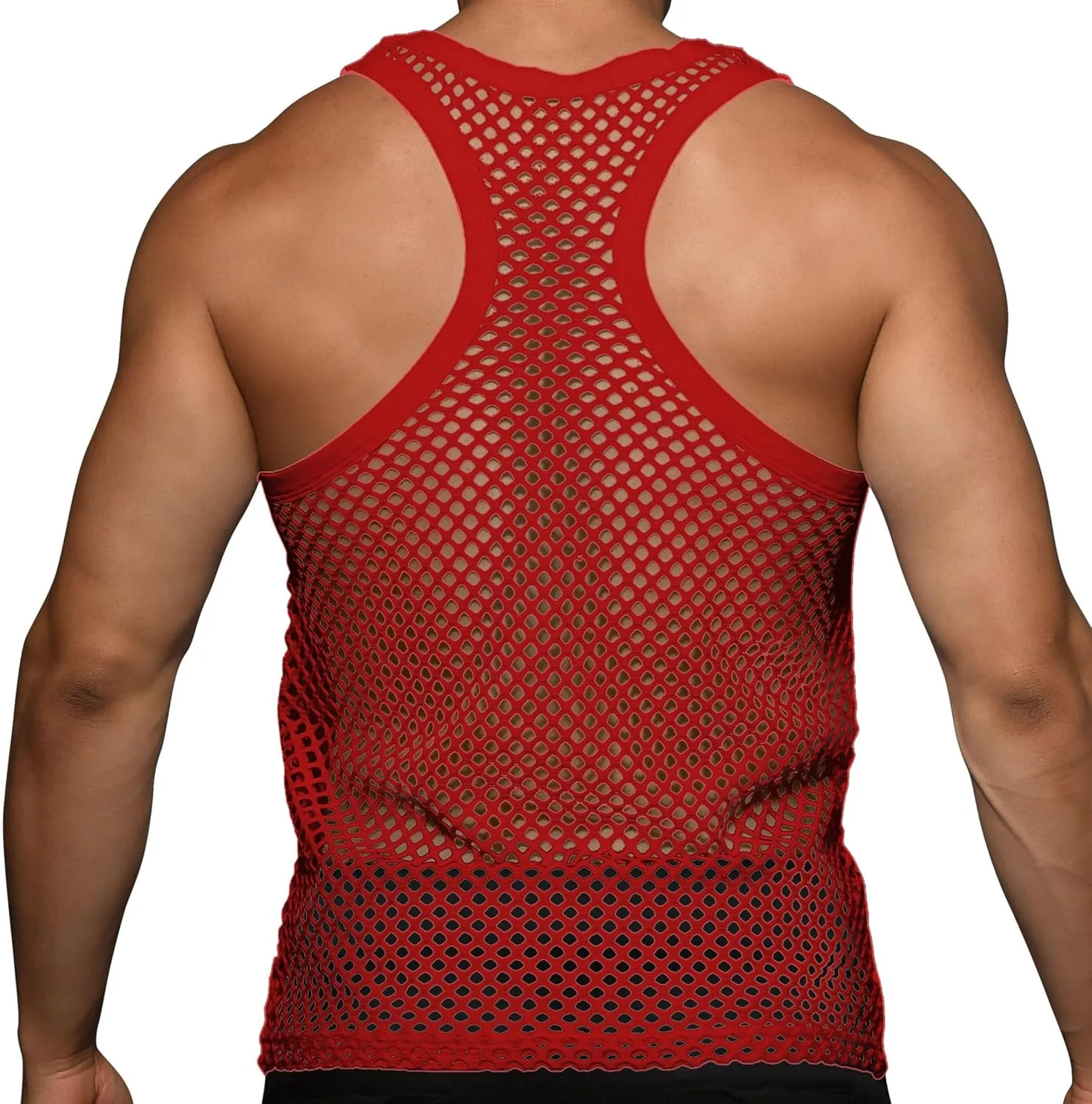 Beotyshow Mens Mesh Fishnet Tank Tops Fitted Sleeveless Night Club Style Muscle Top Summer Workout Beach Shirts