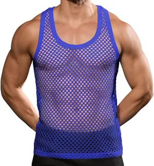 Beotyshow Mens Mesh Fishnet Tank Tops Fitted Sleeveless Night Club Style Muscle Top Summer Workout Beach Shirts