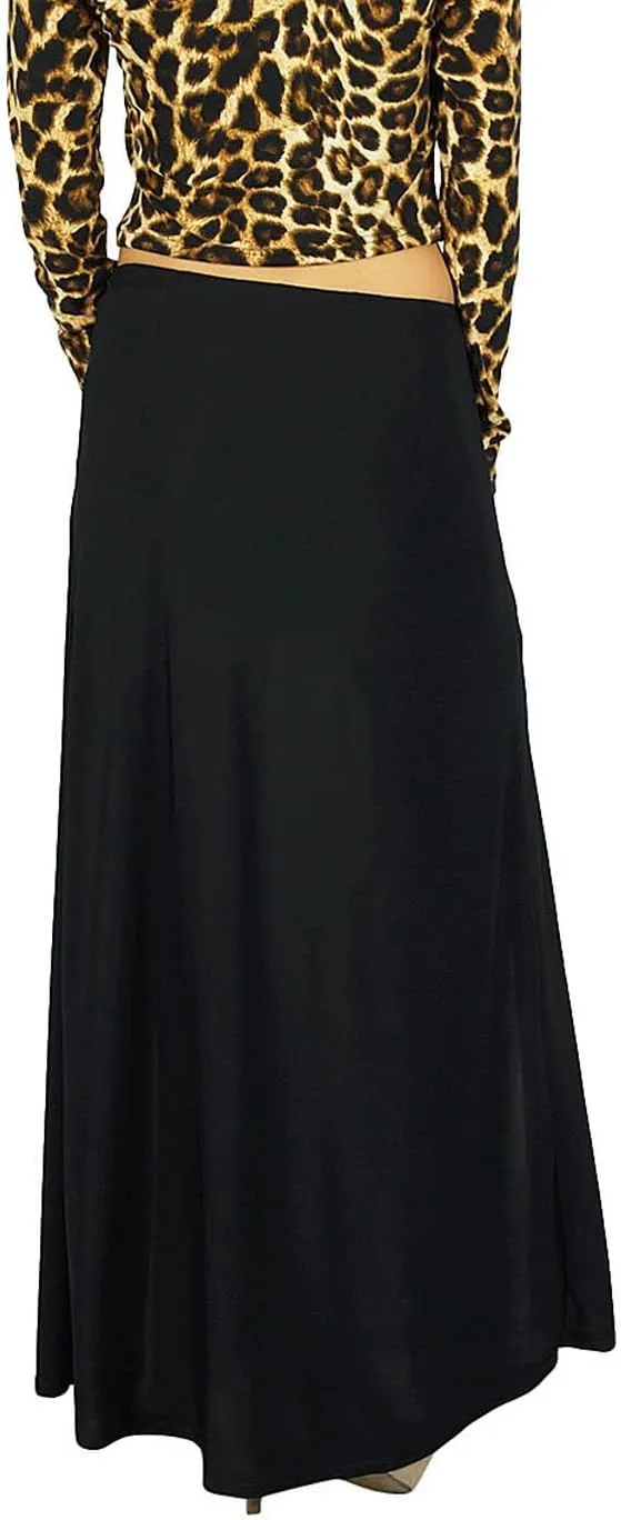 Bimba Women Black Long Skirt with 2 Slits Stretch Spandex Fabric Bohemian Style