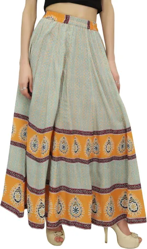 Bimba Women's Cotton Elastic Waist Print Cotton Summer Maxi Skirt