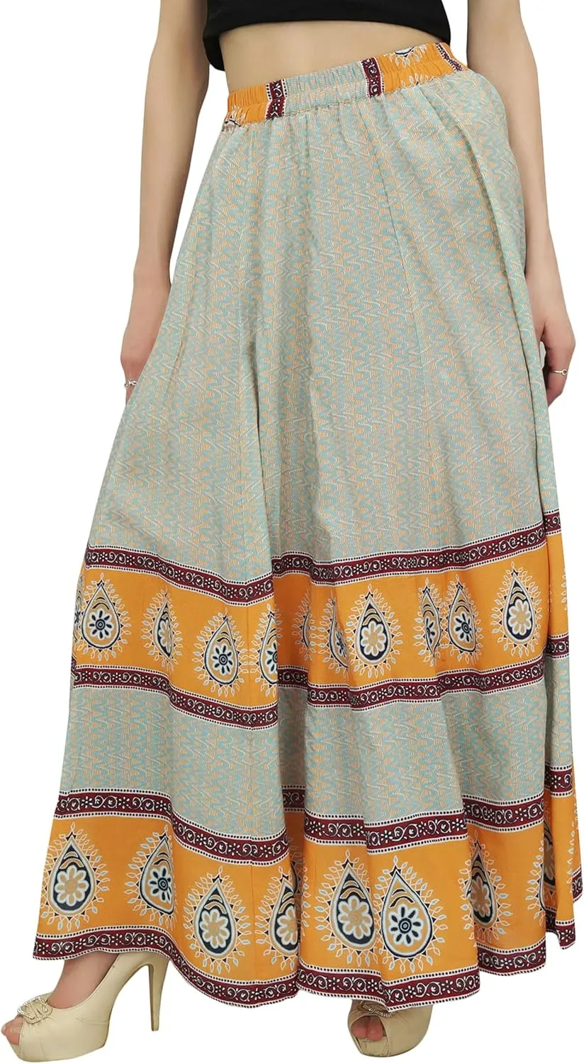 Bimba Women's Cotton Elastic Waist Print Cotton Summer Maxi Skirt