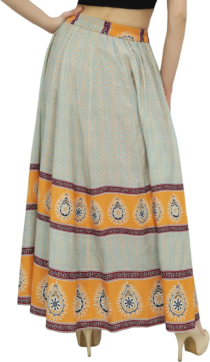 Bimba Women's Cotton Elastic Waist Print Cotton Summer Maxi Skirt