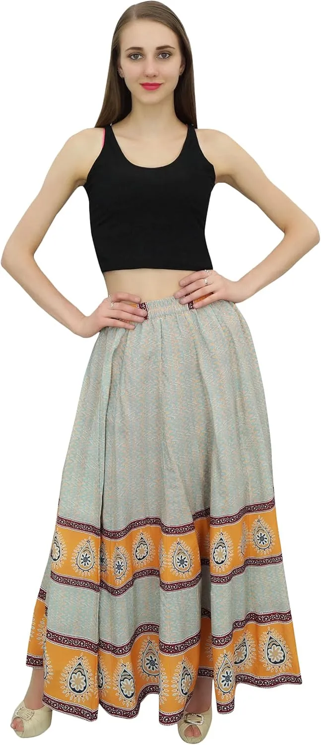 Bimba Women's Cotton Elastic Waist Print Cotton Summer Maxi Skirt