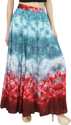 Bimba Women's Floral Print Cotton Elastic Waist Maxi Summer Long Skirt