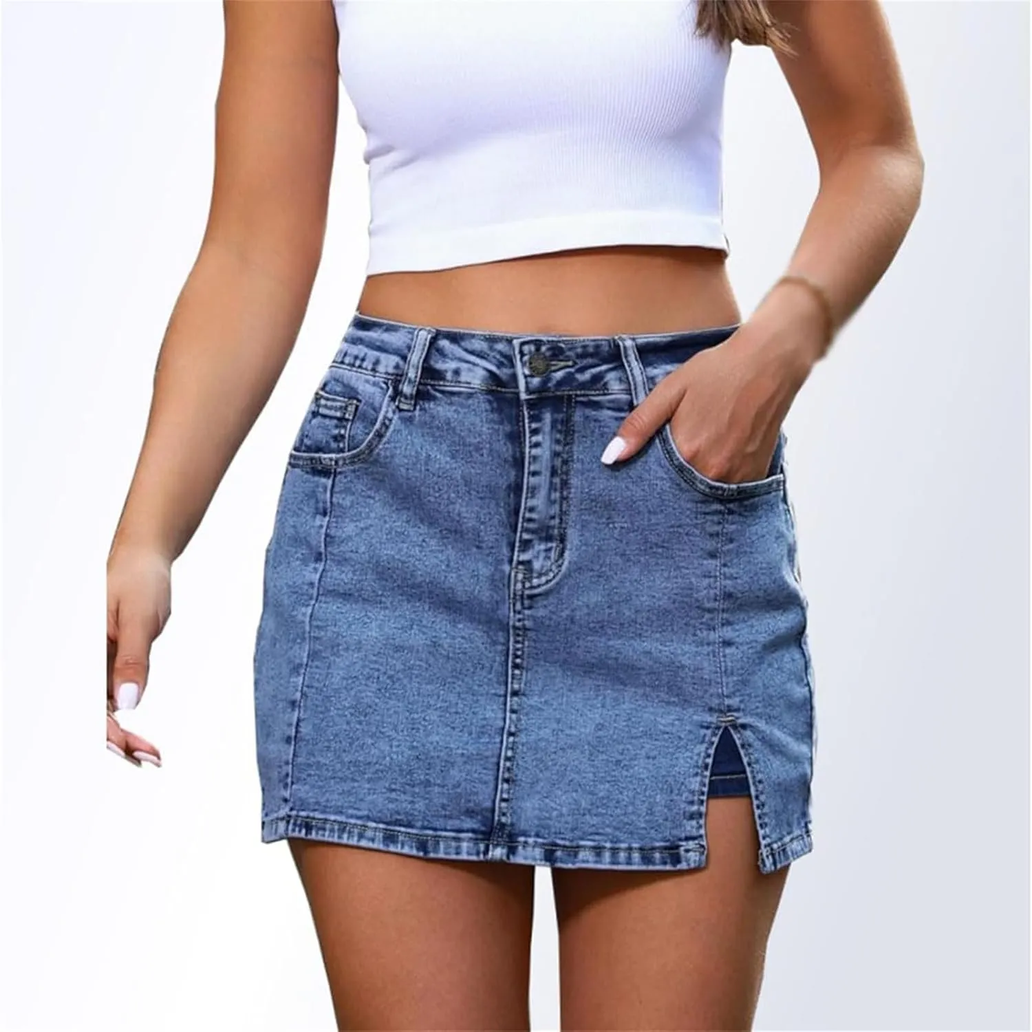 BloomySkorts Jean Skorts, Woman High Waisted Casual Stretchy Denim Skirt, Y2K High Waisted Side Split Mini Skirts