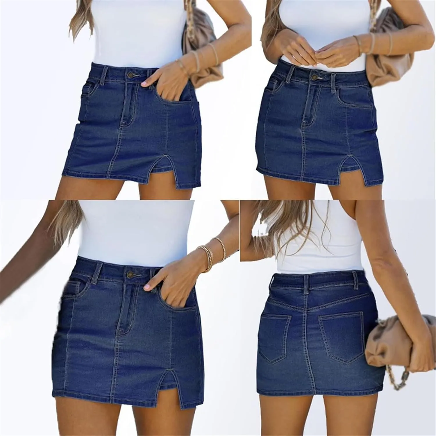 BloomySkorts Jean Skorts, Woman High Waisted Casual Stretchy Denim Skirt, Y2K High Waisted Side Split Mini Skirts