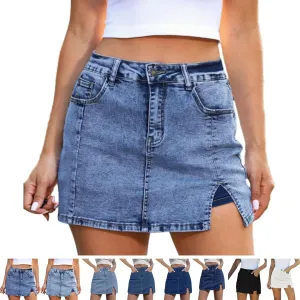 BloomySkorts Jean Skorts, Woman High Waisted Casual Stretchy Denim Skirt, Y2K High Waisted Side Split Mini Skirts