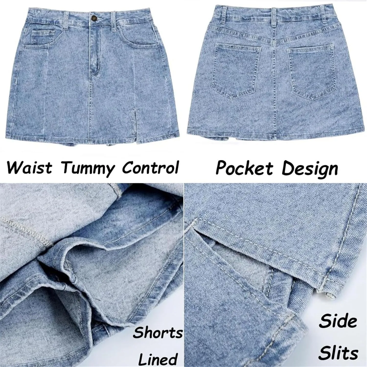 BloomySkorts Jean Skorts, Woman High Waisted Casual Stretchy Denim Skirt, Y2K High Waisted Side Split Mini Skirts