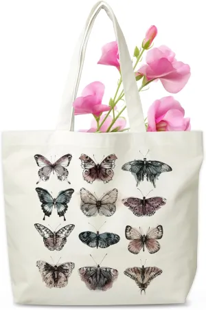 Butterfly Canvas Tote Bag, Butterfly Aesthetic Shopping Grocery Bag, Christian Beach Bag Gifts For Women Lady Sisters Friends Family, Spring Summer Party Reusable Grocery Bag, 10