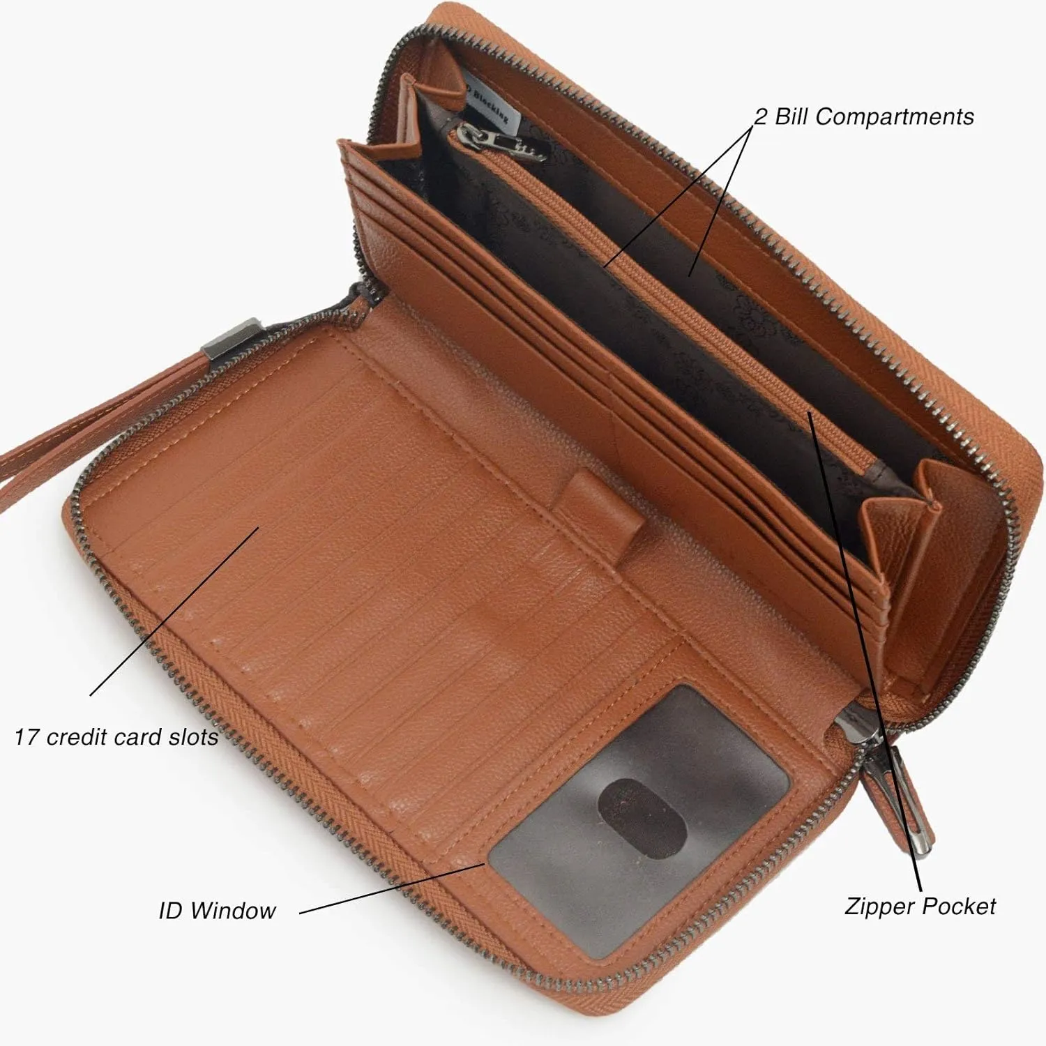 Bveyzi Women RFID Blocking Wallet Leather Zip Around Phone Clutch Large Capacity Ladies Travel Purse Wristlet