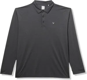 Callaway Men's Essential Long Sleeve Golf Polo, Stretch Seams, Sun Protection, Moisture-Wicking (Available in Big & Tall), Black Heather