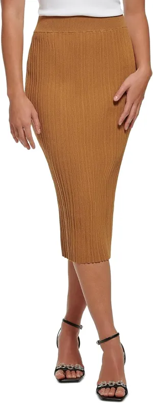 Calvin Klein Womens Rib Knit Pencil Skirt Luggage XL
