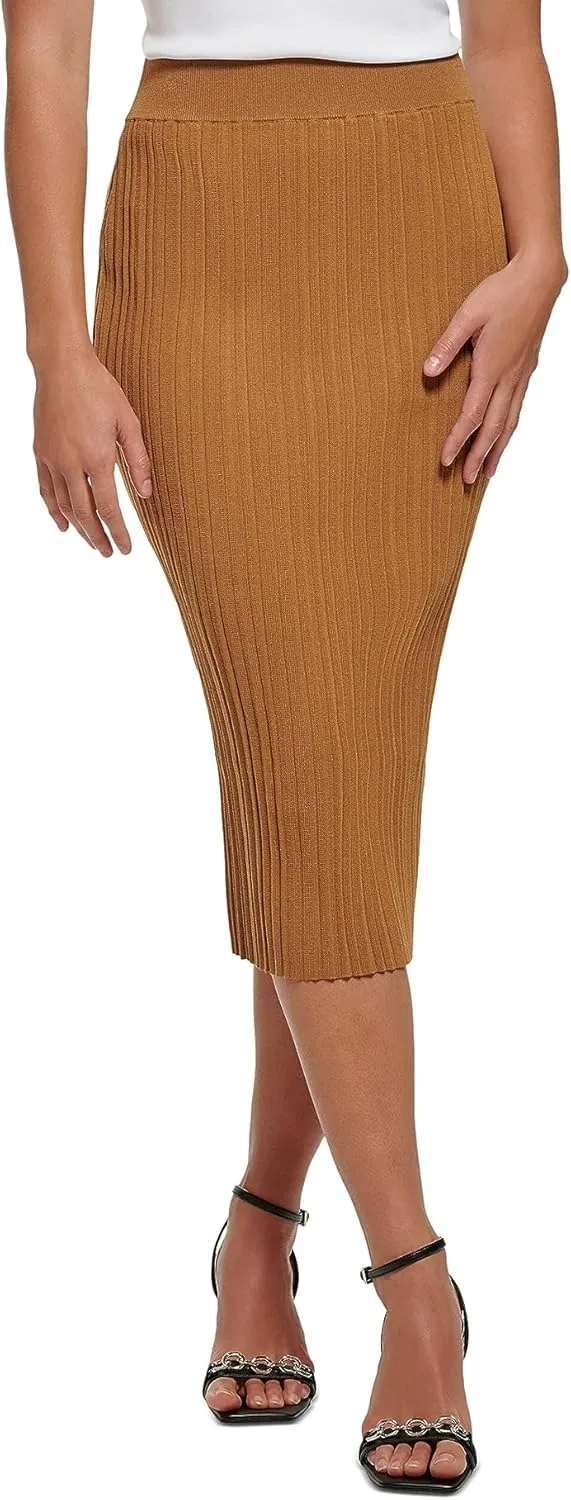 Calvin Klein Womens Rib Knit Pencil Skirt Luggage XL