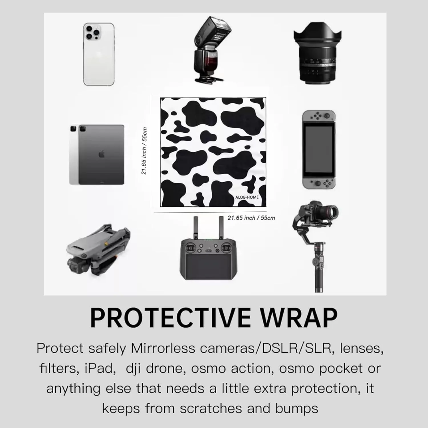 Camera Wrap, Anti-Scratch Protective Wrap, Lens pouche, Magic Self-Adhesive Camera Lens Wrap, Lens Protector, for Phone, Laptop, and Accessories  Large 21.65x21.65 inch, Washable Cosmetic