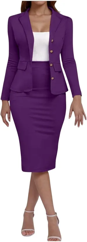 Canbebig Womens Suits 2 Piece Set Lapel Blazer and Pencil Skirt Dressy Suits Business Skirt Suits Work Office Fashion Outfits