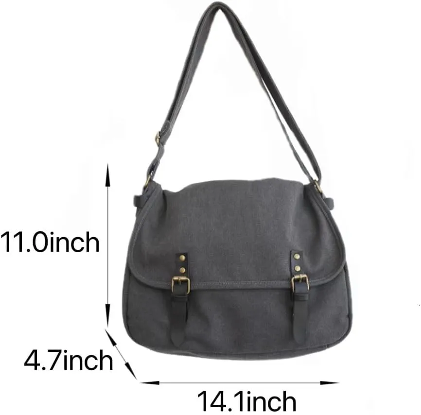 Canvas Messenger Bag for Men Women Y2k Vintage Crossbody Travel Satchel Shoulder Bag Hobo Grunge Hippie Laptop Bag