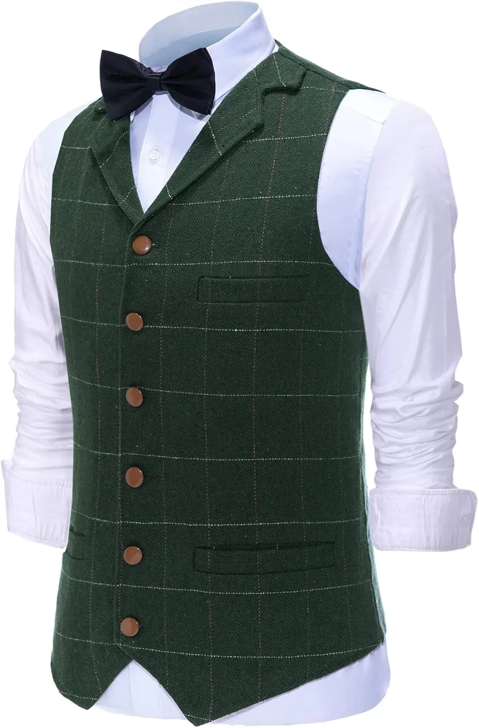 Casual Men's Vest for Wedding Plaid Soft Wool Tweed Waistcoat for Groosmen Best Man