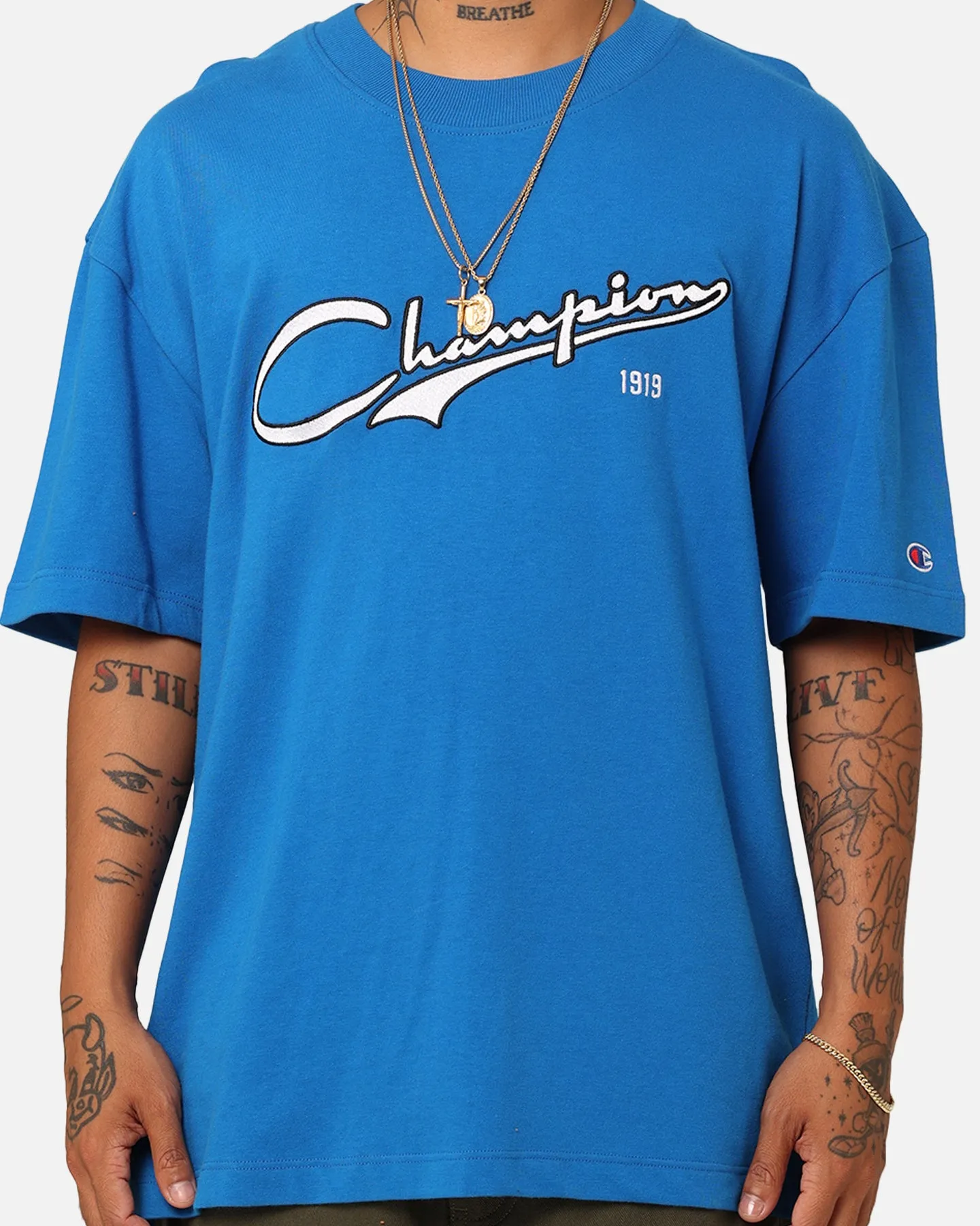 Champion Heritage Cursive Logo T-Shirt Pelican Do