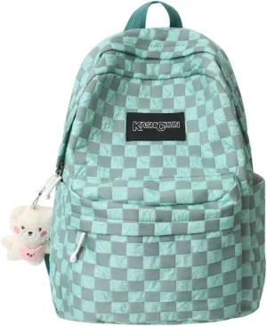 Checkered Backpack for Women Fit 15.6 Inch Laptop Checkerboard Academia Aesthetic Book Bag Cute Plaid Preppy Backpack (Blue,One Size)