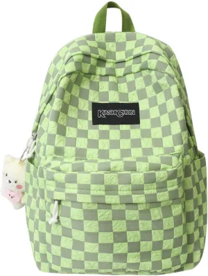 Checkered Backpack for Women Fit 15.6 Inch Laptop Checkerboard Academia Aesthetic Book Bag Cute Plaid Preppy Backpack (Green,One Size)