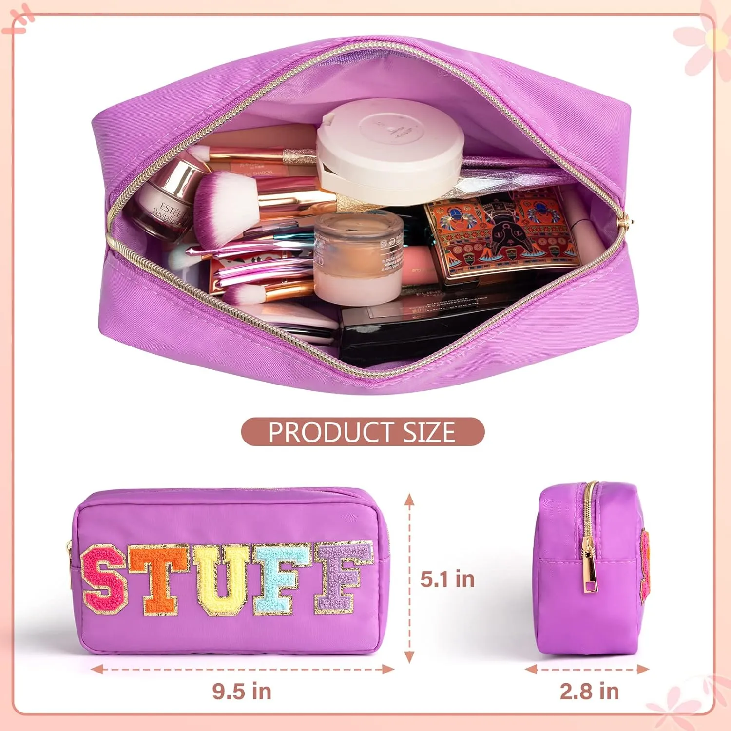 Chenille Alphabet Makeup Kit Bag, Adorable Embroidered Zippered Pouch for Women & Teens, Cute Travel Accessory for Everyday Essentials & Festive Presents
