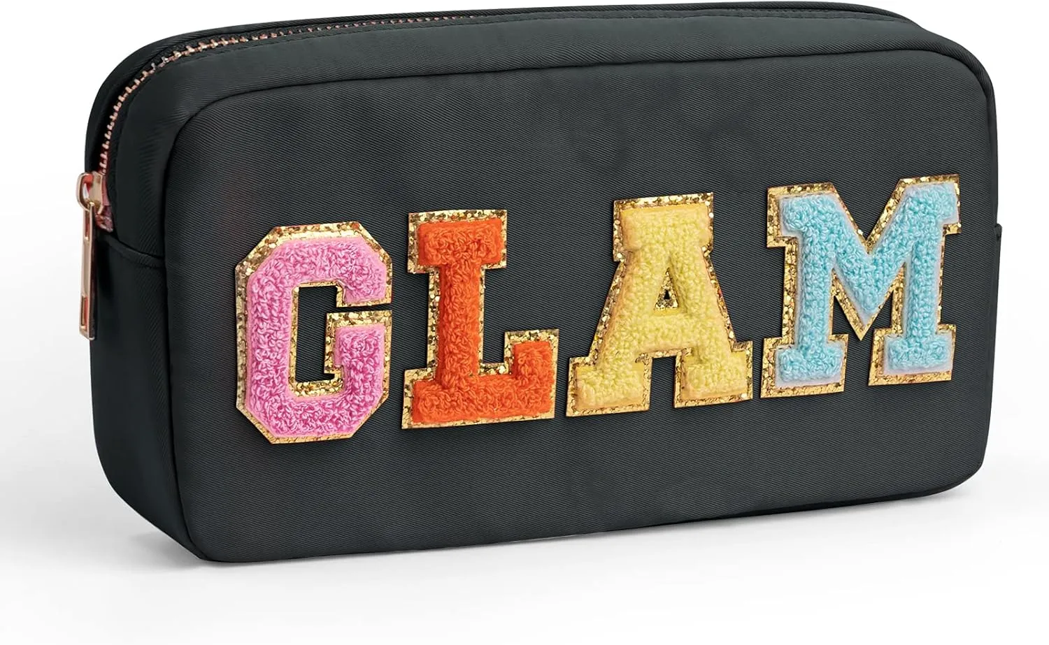 Chenille Alphabet Makeup Kit Bag, Adorable Embroidered Zippered Pouch for Women & Teens, Cute Travel Accessory for Everyday Essentials & Festive Presents