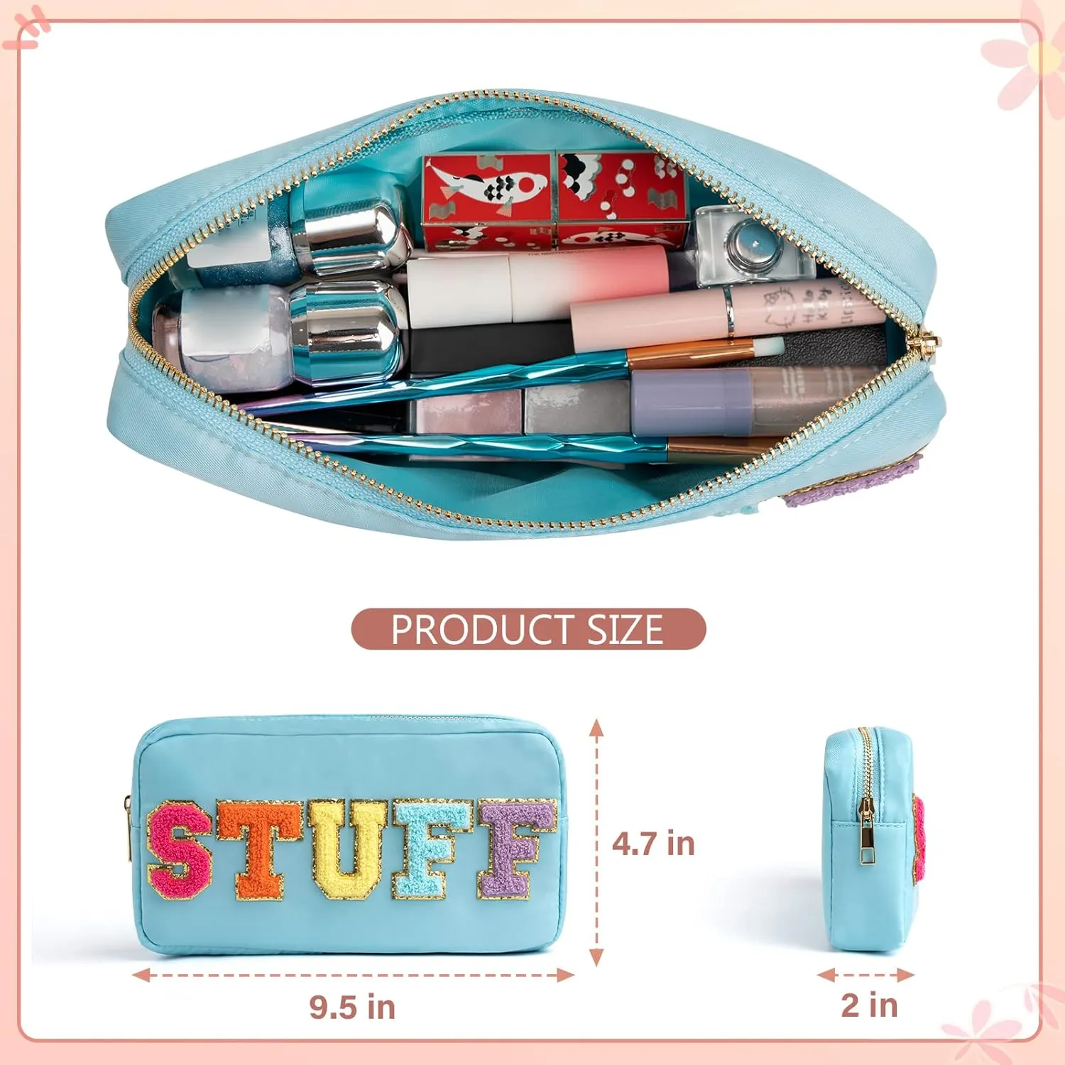 Chenille Alphabet Makeup Kit Bag, Adorable Embroidered Zippered Pouch for Women & Teens, Cute Travel Accessory for Everyday Essentials & Festive Presents