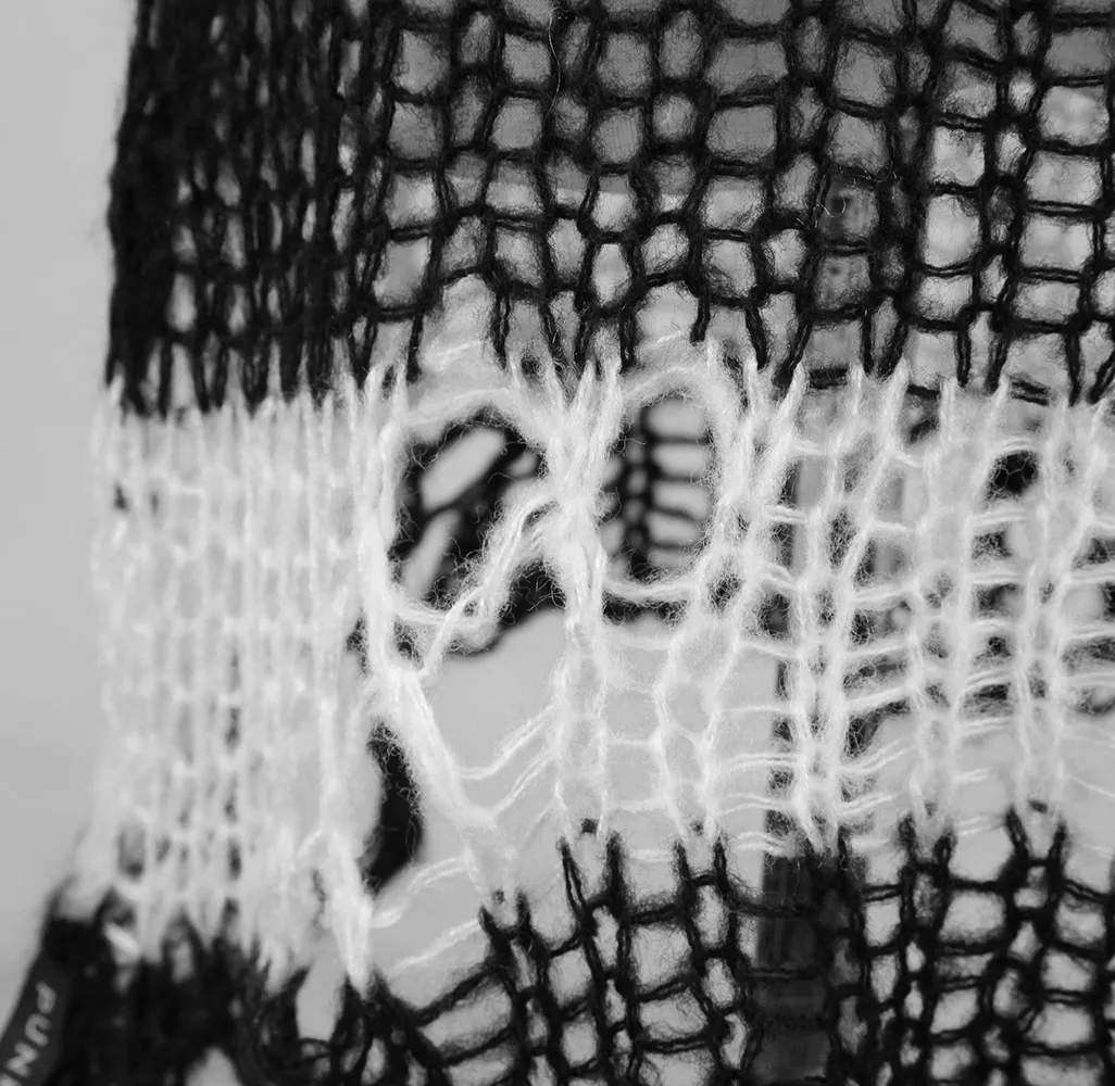 Chic Black and White Striped Long Sweater With Holes