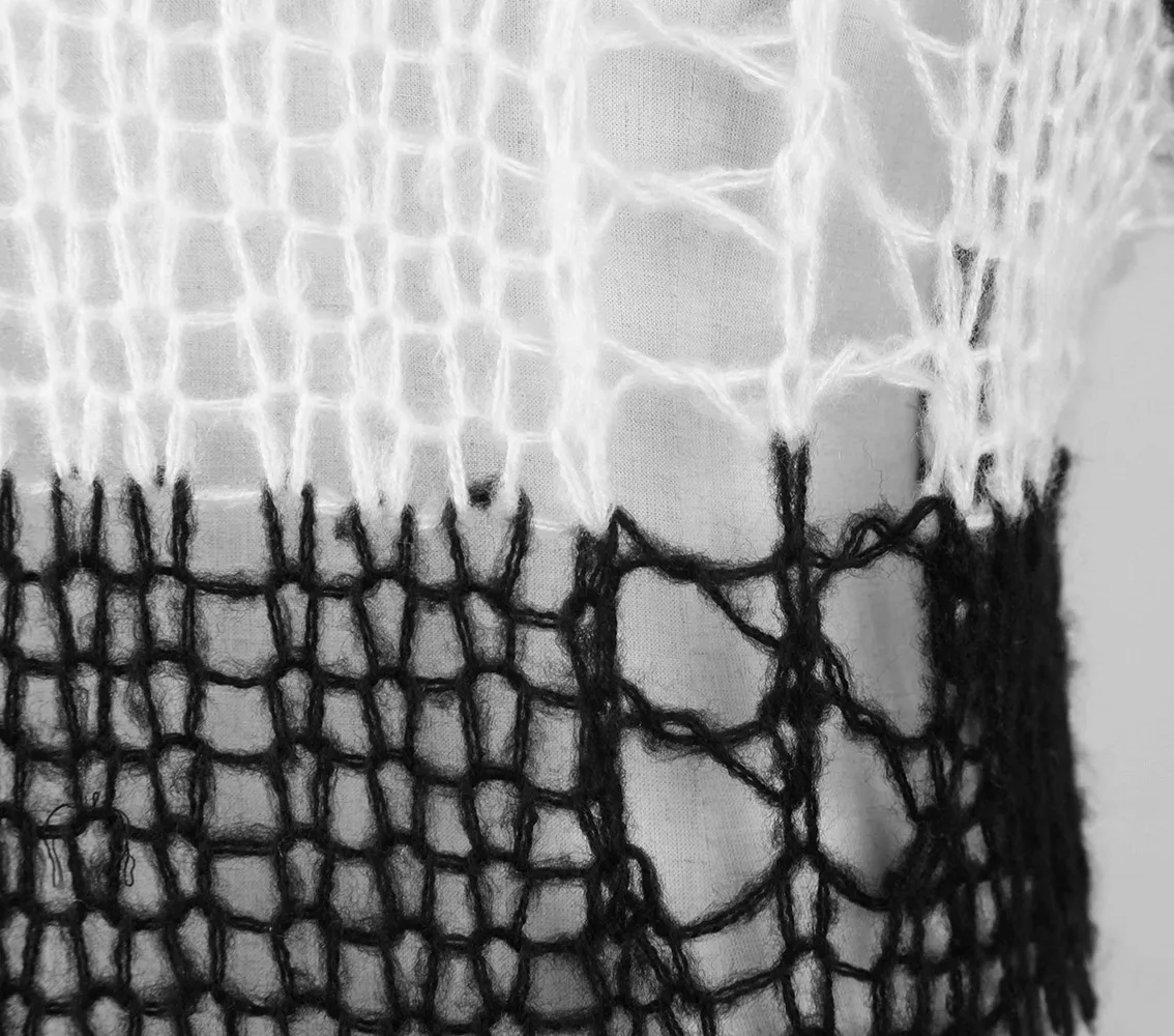 Chic Black and White Striped Long Sweater With Holes
