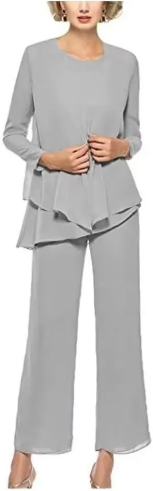 Chiffon Mother of The Bride Pant Suits for Women 3Pcs Wedding Pants Suits for Women Dressy Elegant
