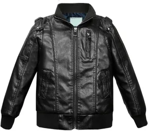 Children Leather Jacket Kids Motorcycle Biker Jacket Stand Collar Zipper Faux Leather Coat