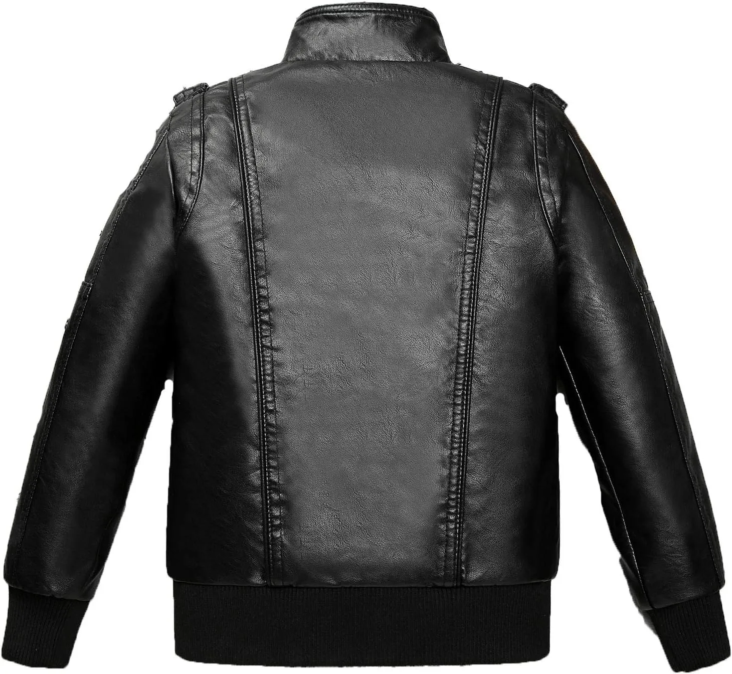 Children Leather Jacket Kids Motorcycle Biker Jacket Stand Collar Zipper Faux Leather Coat