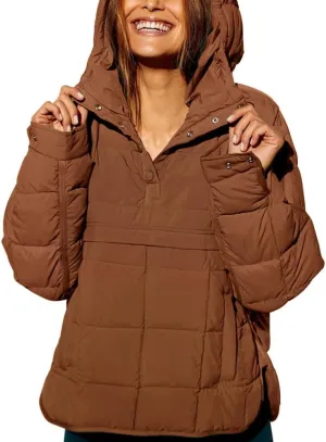 chouyatou Women's Quilted Pullover Puffer Jacket Packable Hooded Oversize Winter Coat Tops