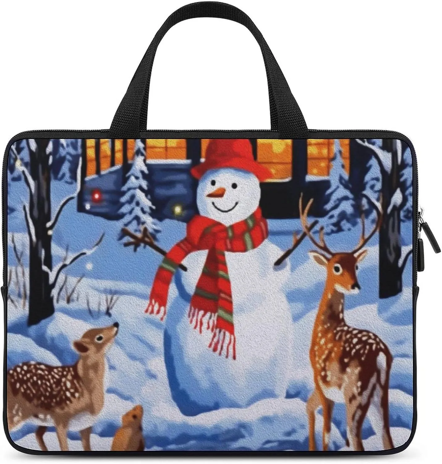 Christmas Snowman Snow Squirrel ElkLaptop Bag Laptop Case Computer Notebook Briefcase Messenger Bag with Adjustable Shoulder Strap 15.6 Inch