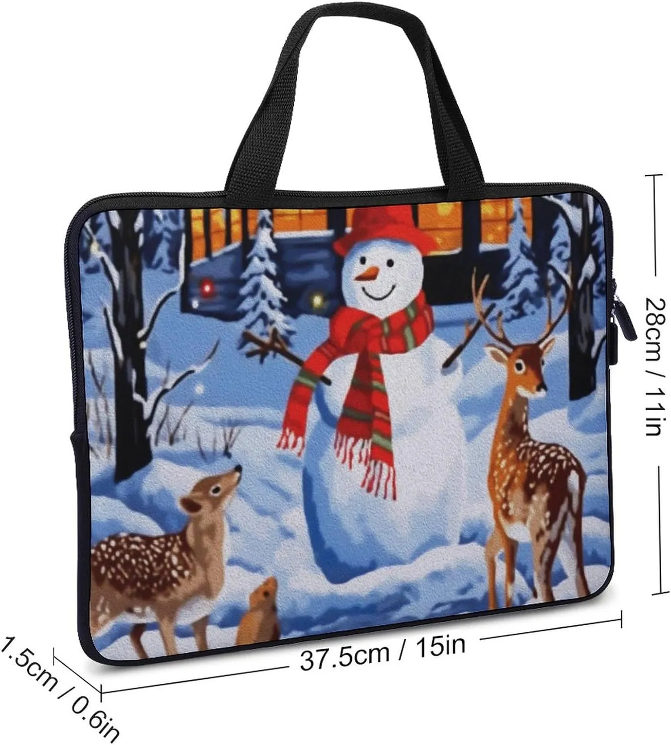 Christmas Snowman Snow Squirrel ElkLaptop Bag Laptop Case Computer Notebook Briefcase Messenger Bag with Adjustable Shoulder Strap 15.6 Inch