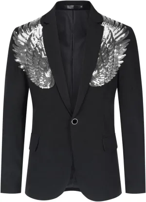 Cloudstyle Men's Wedding Sequin Wing Stage Clothes Premium Suit Jacket Blazer Coat