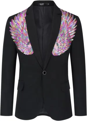 Cloudstyle Men's Wedding Sequin Wing Stage Clothes Premium Suit Jacket Blazer Coat