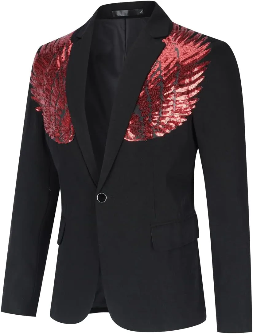 Cloudstyle Men's Wedding Sequin Wing Stage Clothes Premium Suit Jacket Blazer Coat