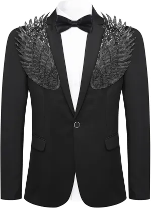 Cloudstyle Men's Wedding Sequin Wing Stage Clothes Premium Suit Jacket Blazer Coat