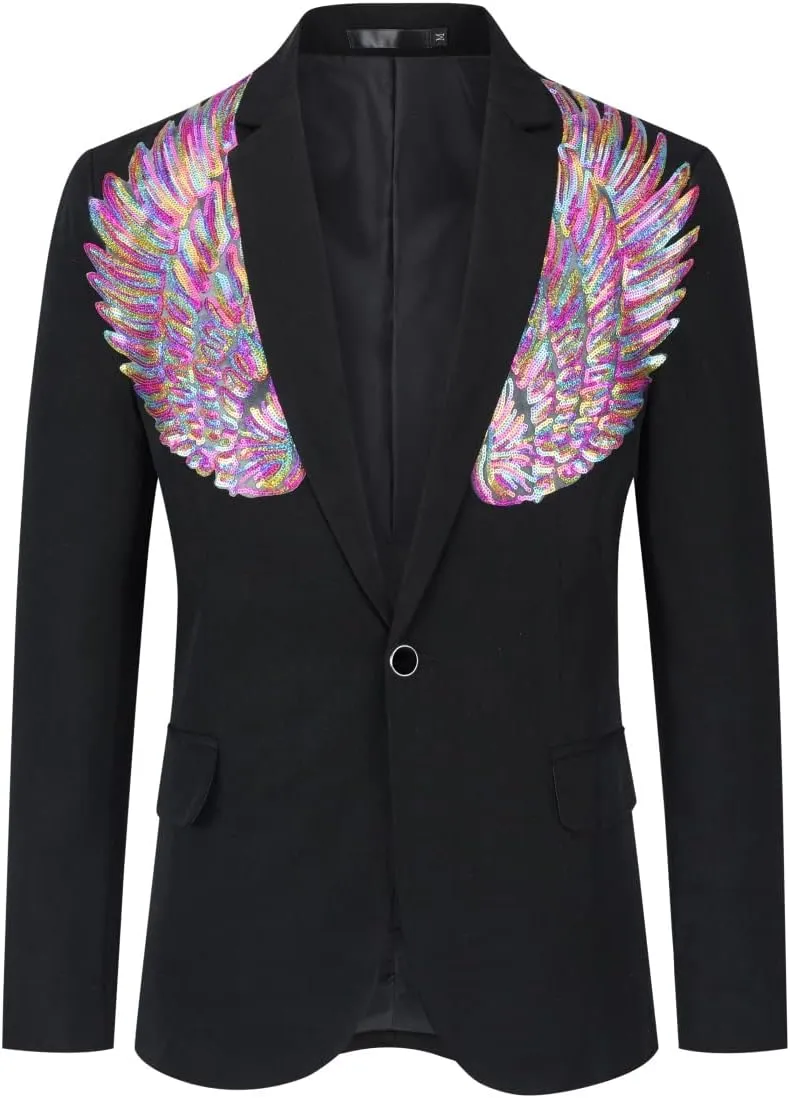 Cloudstyle Men's Wedding Sequin Wing Stage Clothes Premium Suit Jacket Blazer Coat