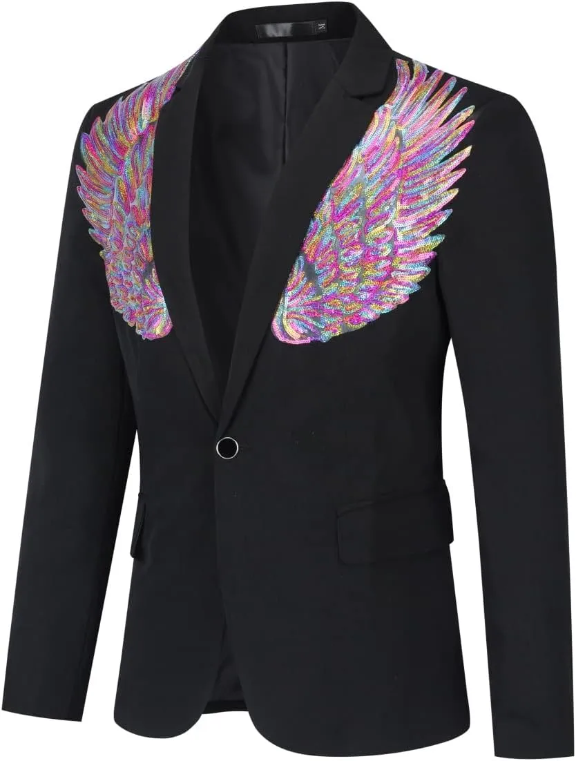Cloudstyle Men's Wedding Sequin Wing Stage Clothes Premium Suit Jacket Blazer Coat