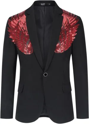 Cloudstyle Men's Wedding Sequin Wing Stage Clothes Premium Suit Jacket Blazer Coat