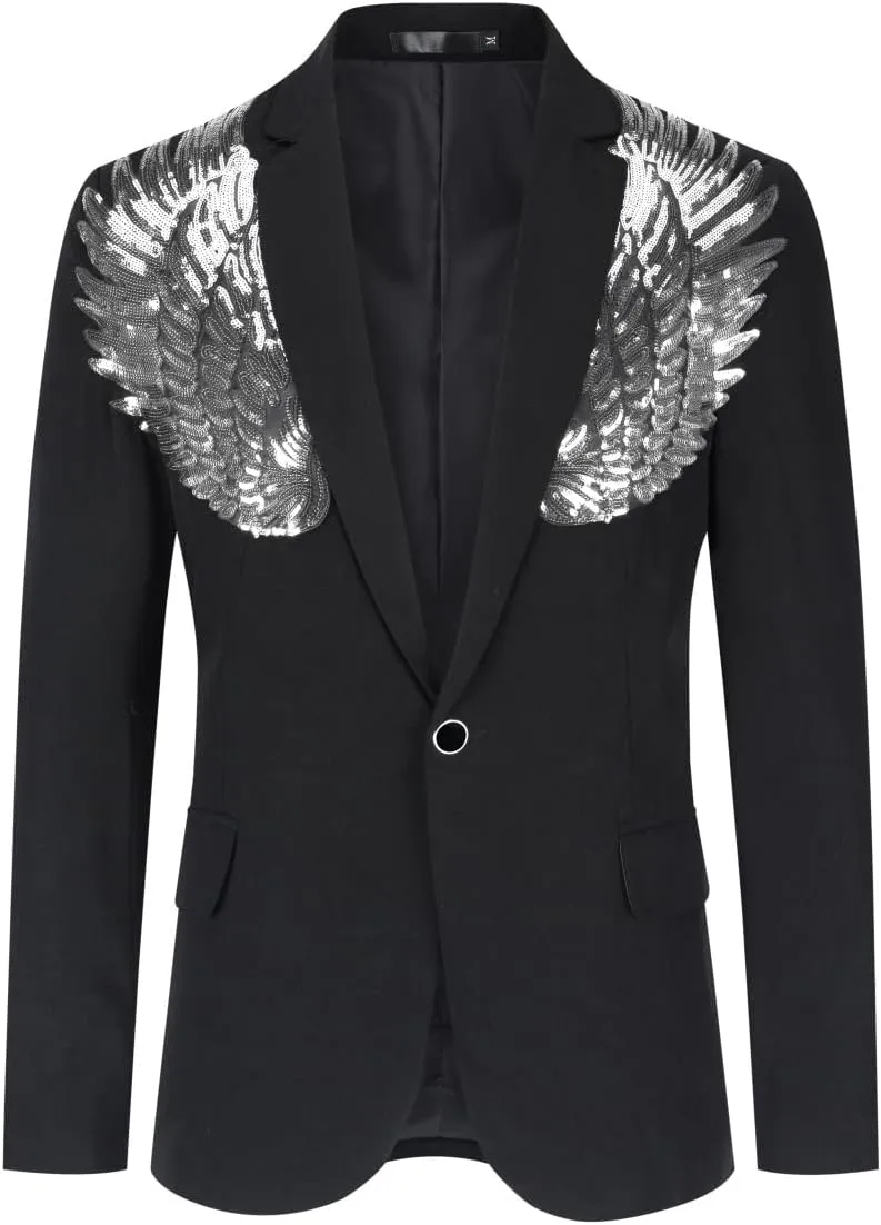 Cloudstyle Men's Wedding Sequin Wing Stage Clothes Premium Suit Jacket Blazer Coat